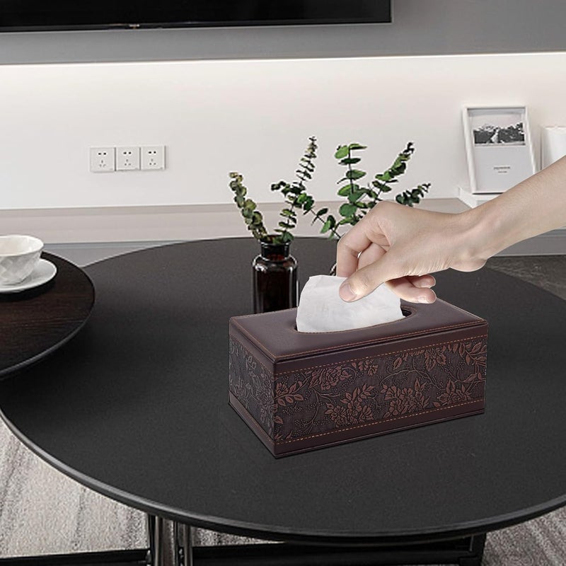 XNONE PU Leather Tissue Box Cover Tissue Box Holder Rectangle Tissues Organizer with Magnetic Bottom,Decorative Napkin Caddy for Vanity Dresser Night Stand Table Countertop Home Office Car,Retro - Image 3